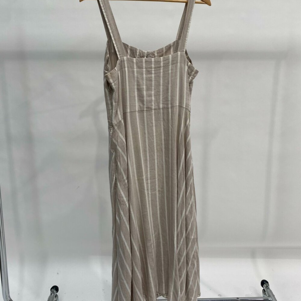 WITCHERY Linen blend Neutral Beige White Stripe Button Midi Dress NWT RRP$160 - Picture 12 of 16